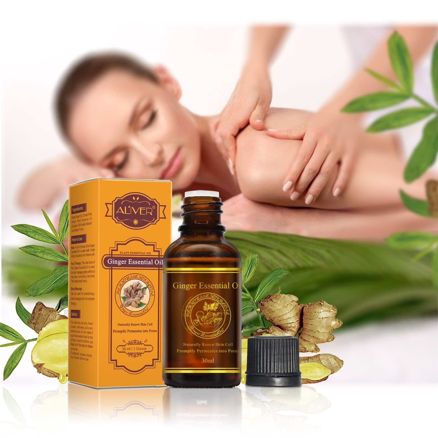 30ml Hot Sale Pure Plant Essential Oil Ginger Oil Body Massage Thermal Body Ginger Essential Oil for Scrape Therapy SPA TSLM1